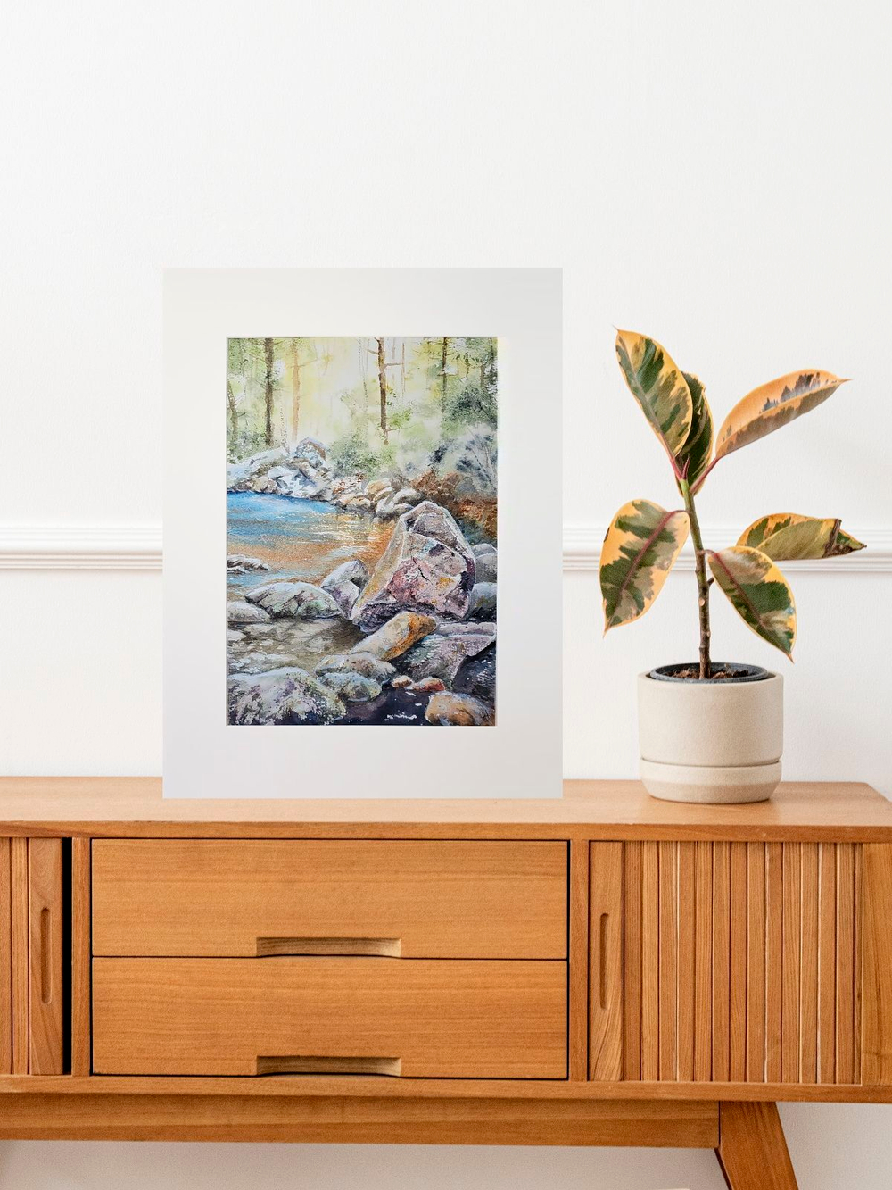 Картина авторская акварельная в паспарту 30х40 см на стену для интерьера "У кромки воды"