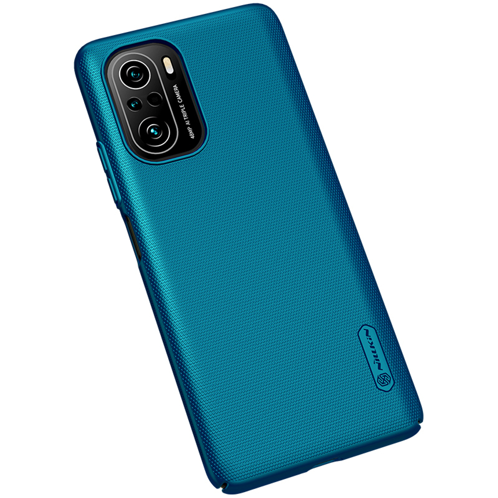 Тонкий жесткий чехол синего цвета (Peacock Blue) от Nillkin для Xiaomi Poco F3 (11i, 11X, 11X Pro, Redmi K40) серия Super Frosted Shield