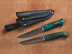 Спарка Финских ножей, сталь Х12МФ, рукоять зеленая стабилизированная карельская береза