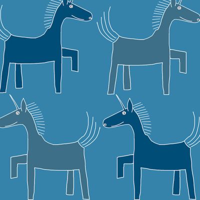 Единороги, узор на голубом