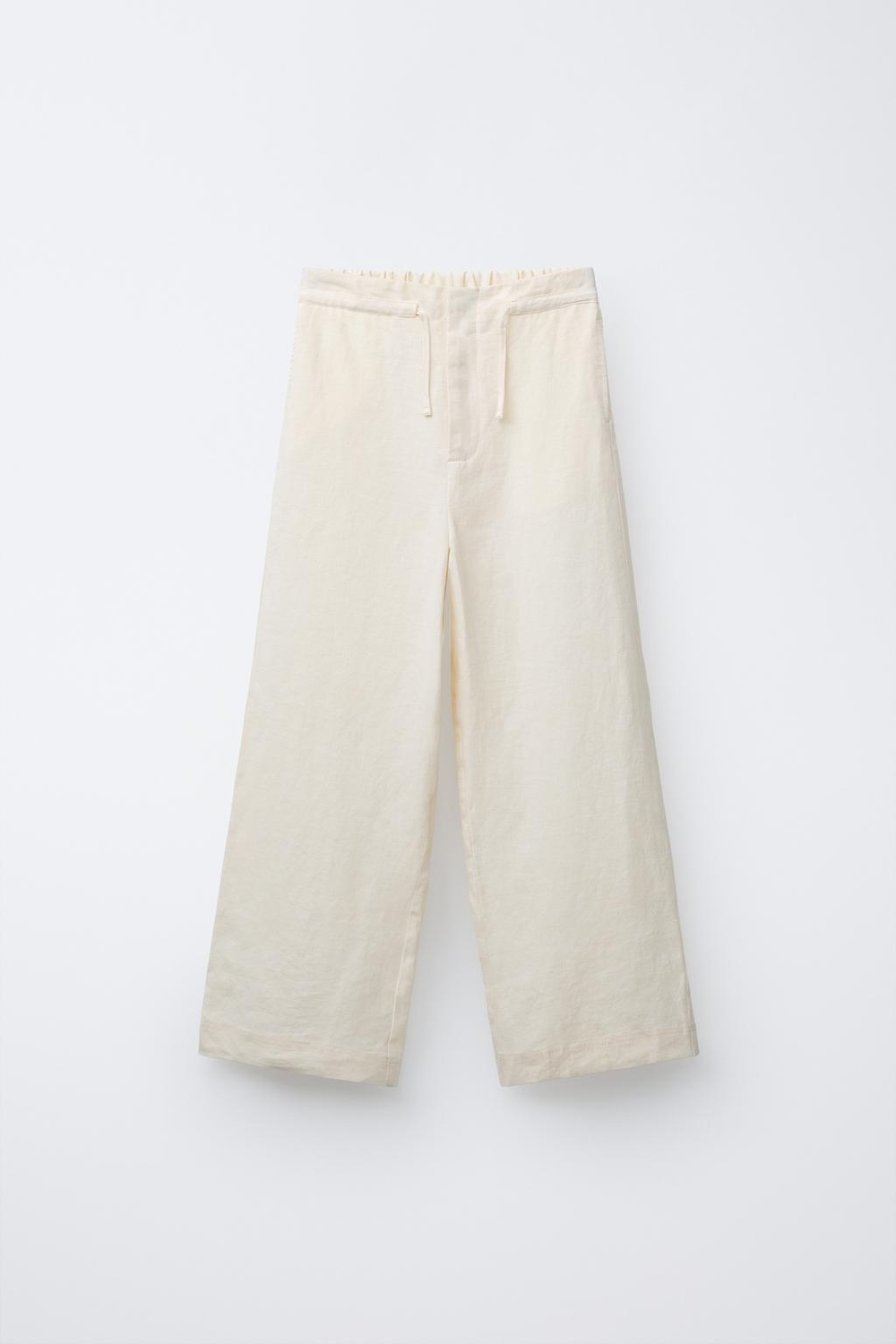 ZARA БРЮКИ ИЗ 100% ЛЬНА С ШИРОКИМИ ШТАНИНАМИ, ЖЕЛТОВАТО-БЕЛЫЙ
