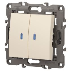 14-1105-02 ЭРА Выключатель двойной с подсветкой, 10АХ-250В, IP20, Эра Elegance, сл.кость | Elegance Слоновая кость