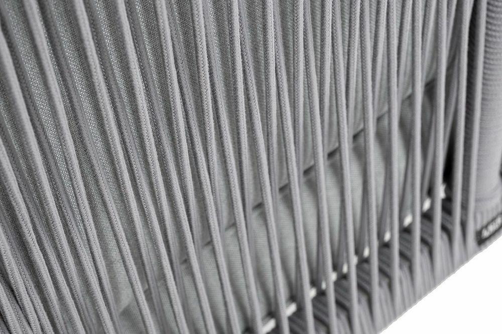 "Канны" угловой модуль плетеный из роупа, каркас алюминий белый шагрень, роуп светло-серый круглый, ткань светло-серая