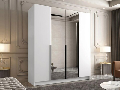 Четырехсекционный шкаф Элли с 2 зеркалами (черные ручки) Белый снег 8685 BS  220*45*240