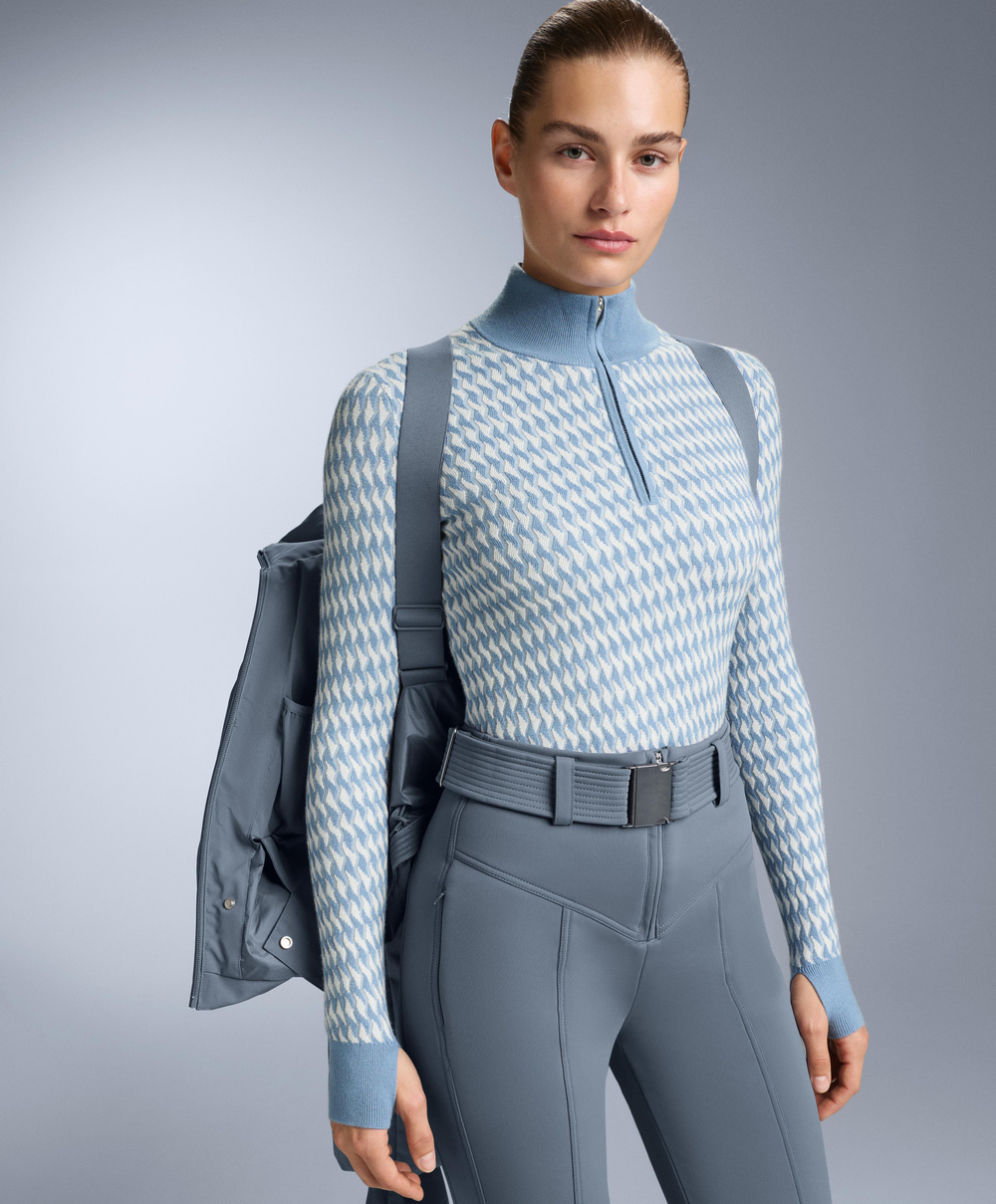 Oysho Бесшовная термофутболка базового слоя из жаккардового трикотажа, голубой