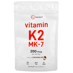 Micro Ingredients, Витамин K2, МК-7, 200 мкг, 300 мягких таблеток