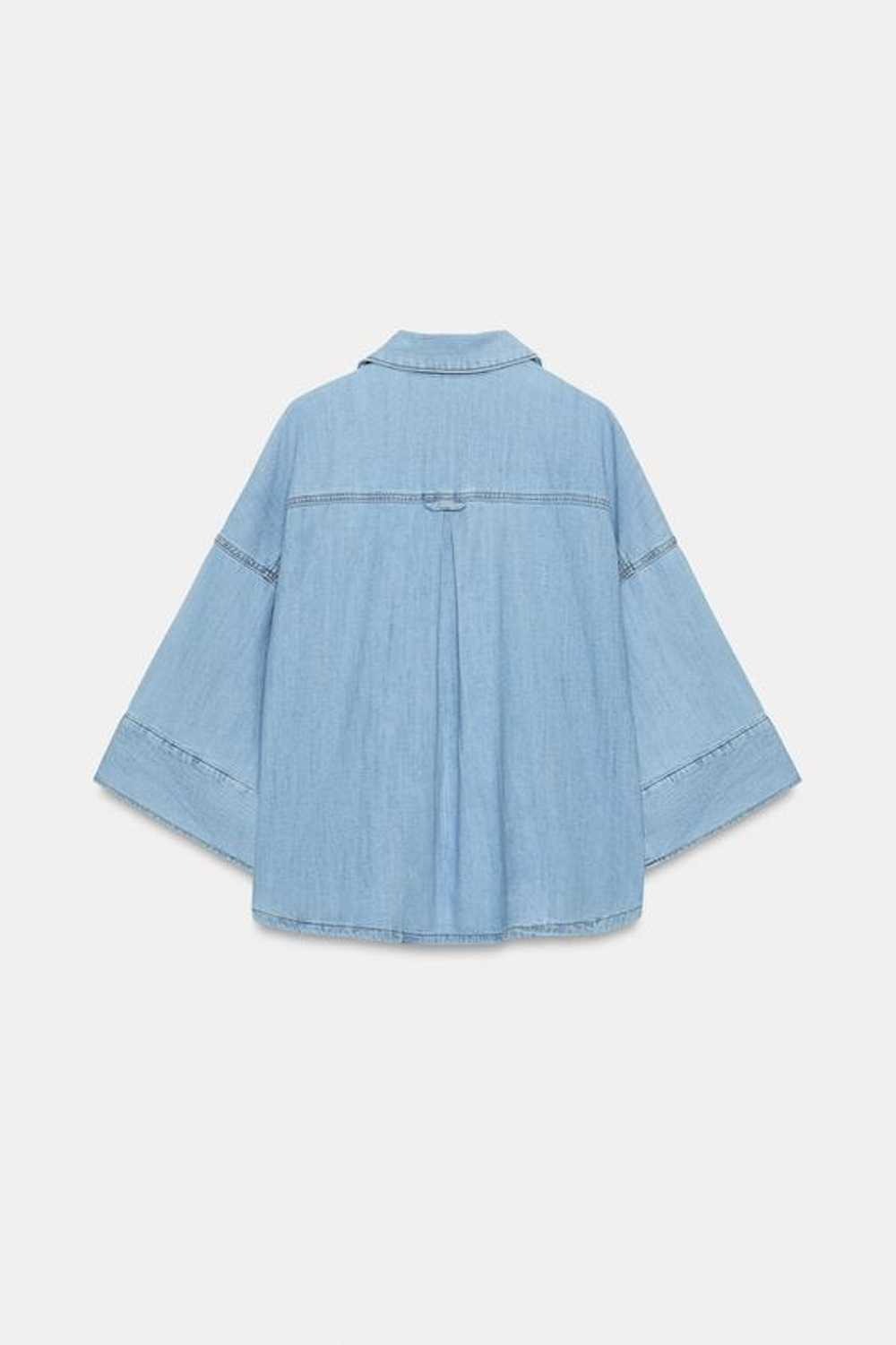 ZARA ДЖИНСОВАЯ РУБАШКА Z1975 С ШИРОКИМИ РУКАВАМИ, ВЫЦВЕТШИЙ СИНИЙ