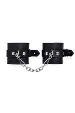 Черные однослойные наручники из натуральной кожи с цепочкой (Цвет: черный)