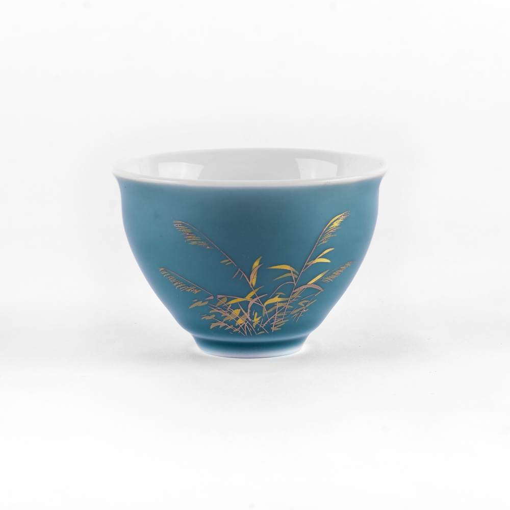 268079.3 Пиала ЖУРАВЛИ "Камыш",  h=4,5 см, d=7 см, 75мл, фарфор селадон