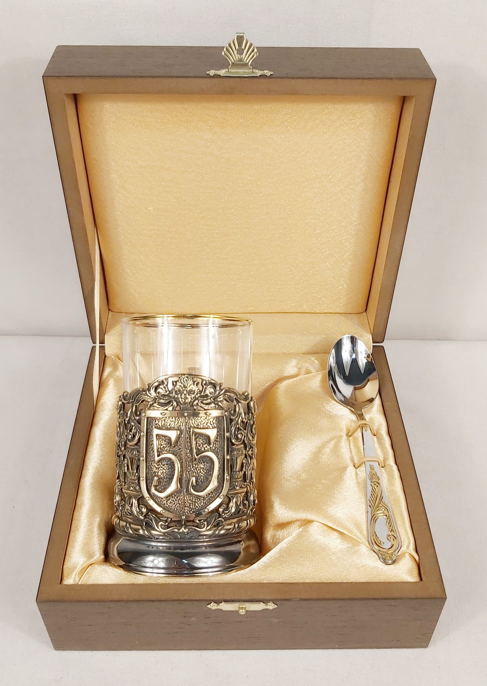 Подстаканник литье Юбилей 55 лет в подарочном футляре