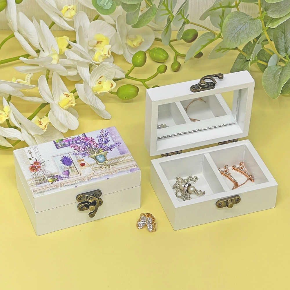 Шкатулка деревянная с зеркалом «МАРЦИПАН», утренняя сирень, 9.5*6.5*5см (в коробке)