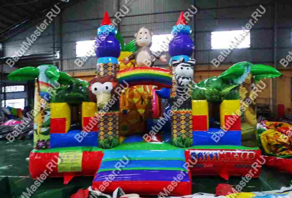 Коммерческий надувной батут "Зверята на радуге" 9*4.6*2.8 м, окна по бокам