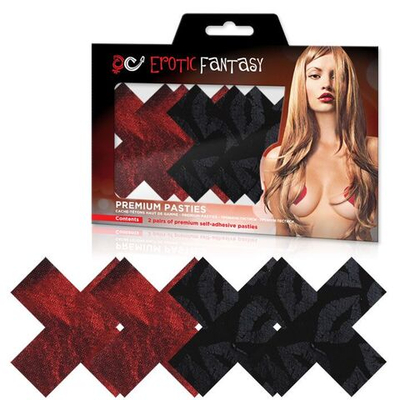 Красные и черные пэстисы-кресты STOLEN KISSES (Цвет: красный с черным)