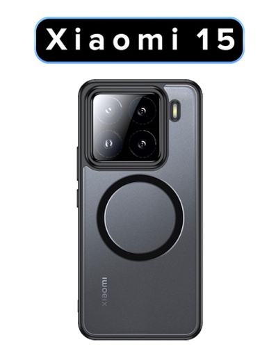 Чехол для Xiaomi 15 с Магсейф черный с прозрачной матовой задней панелью WLONS