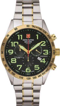С браслетом Мужские наручные часы с серебряным браслетом Swiss Alpine Military 7040.9144 chrono 45mm 10ATM