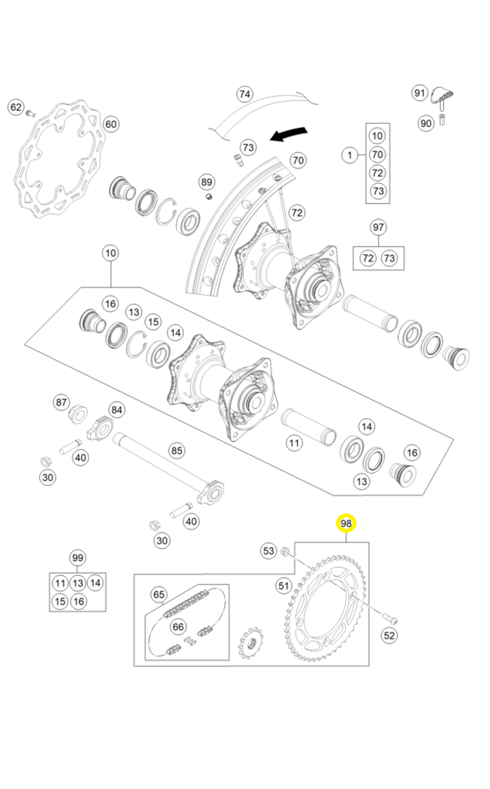 Комплект звезд и цепи KTM, HQV, GASGAS 13/46 85