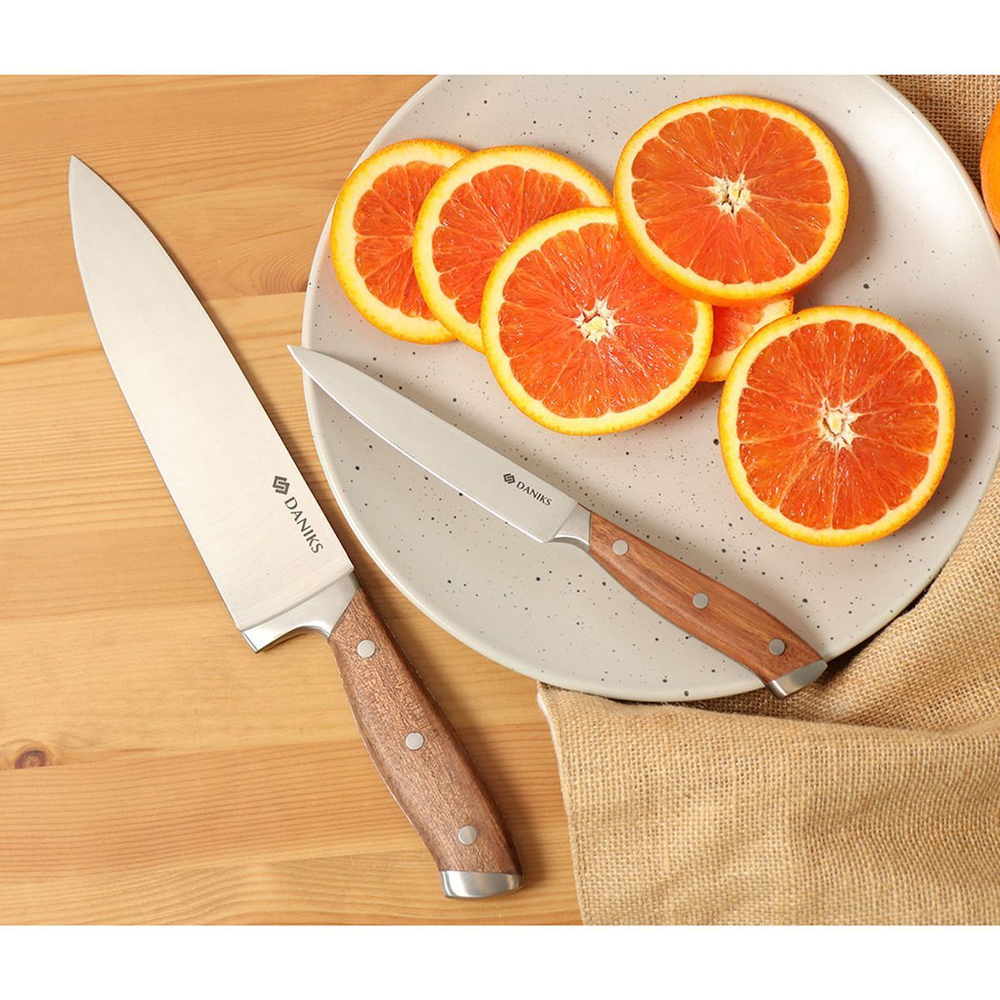 Нож кухонный Daniks, Wood, шеф-нож, нерж сталь, 20 см, рук дерев, 160939-1