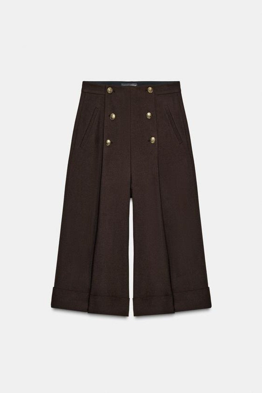 ZARA ДЛИННЫЕ ШОРТЫ С ПУГОВИЦАМИ ИЗ 100% ШЕРСТИ — ZW COLLECTION, ТЕМНО-КОРИЧНЕВЫЙ