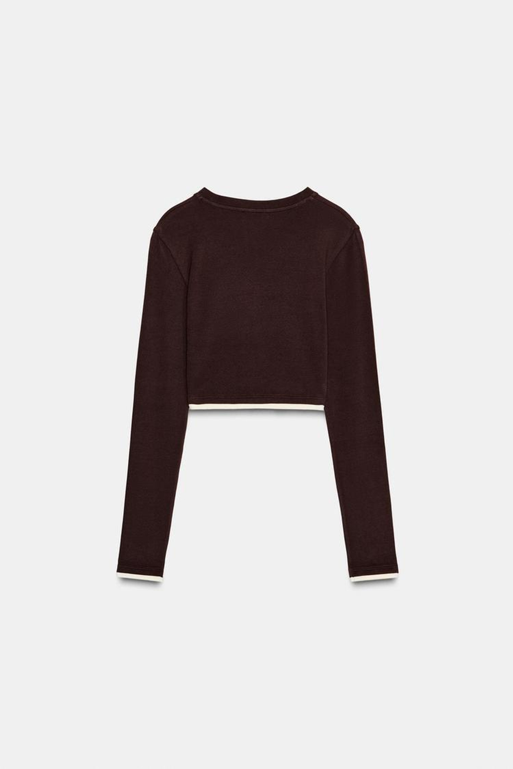 ZARA УКОРОЧЕННАЯ ФУТБОЛКА С ДВОЙНЫМ ЭФФЕКТОМ, КОРИЧНЕВЫЙ