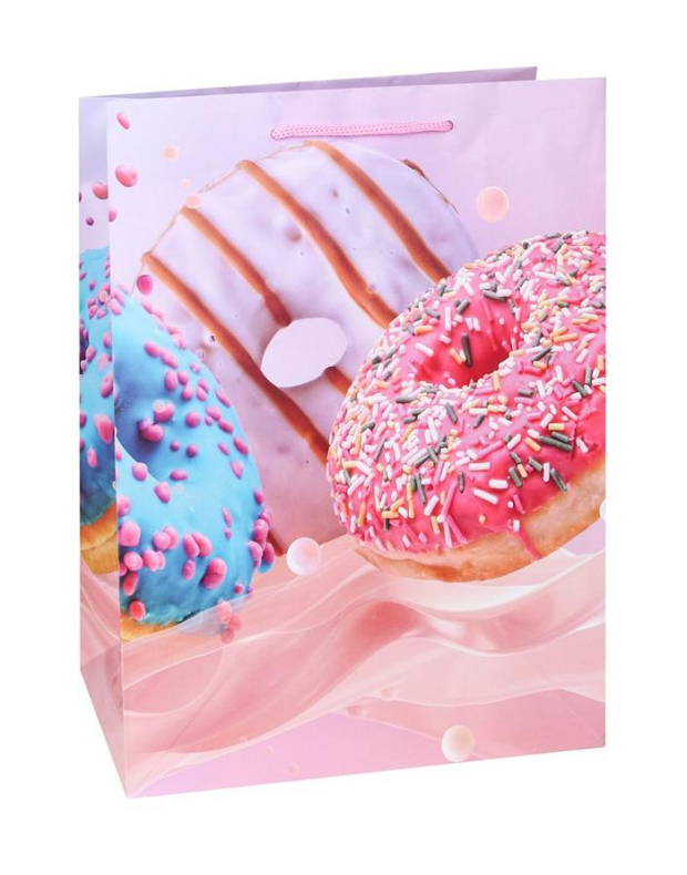 Пакет подарочный с мат.ламин 26x33x14 см Пончики в яркой глазури
