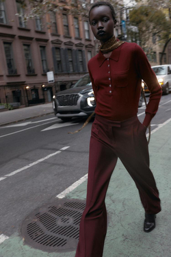 ZARA БАЗОВОЕ ПОЛО ИЗ СМЕСОВОЙ ШЕРСТИ, БУРГУНДИ