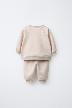 ZARA КОМПЛЕКТ: ТОЛСТОВКА И БРЮКИ-ДЖОГГЕРЫ С ВНУТРЕННИМ НАЧЕСОМ, СВЕТЛО-БЕЖЕВЫЙ