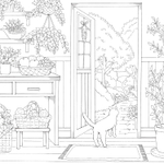 Cats and Their Cute Friends on a Flower Path. Coloring Book