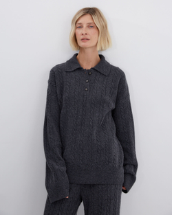 Поло объемного кроя из смесового кашемира темно-серый