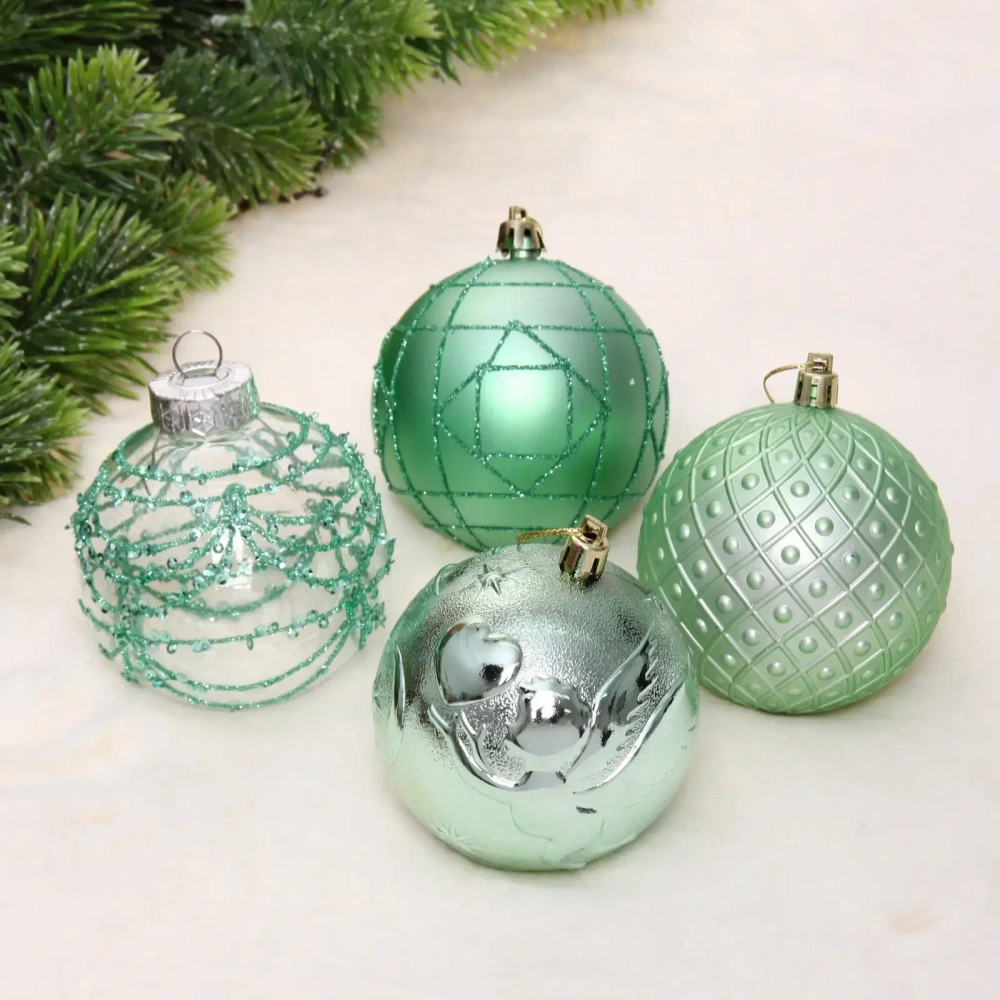Новогодние шары «Зимняя нежность» 8 см (набор 12 шт), Мятный