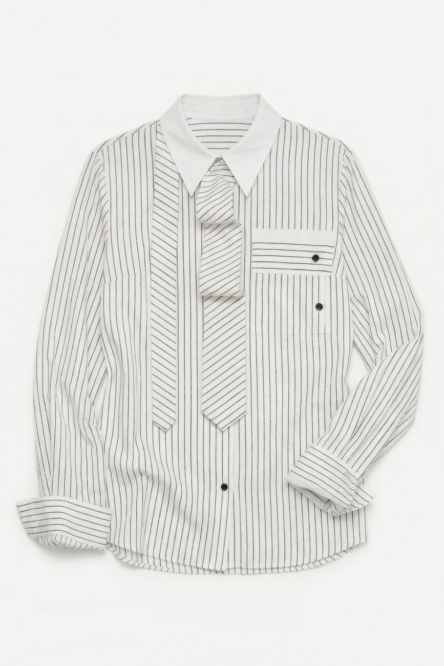 Рубашка с галстуком, белая в черную полоску
