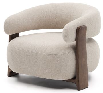 Granite Кресло из бежевого шенилла и массива ясеня в отделке орех Испания La Forma