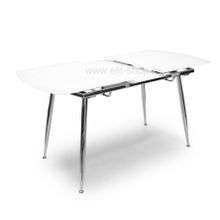 Стол T600 SUPER WHITE Белый шелк / выбеленное матовое стекло / опора хром / 122(152)х74 см