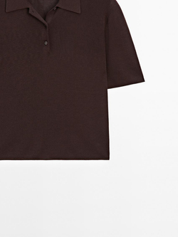 Massimo Dutti Хлопковая футболка поло, шоколадный