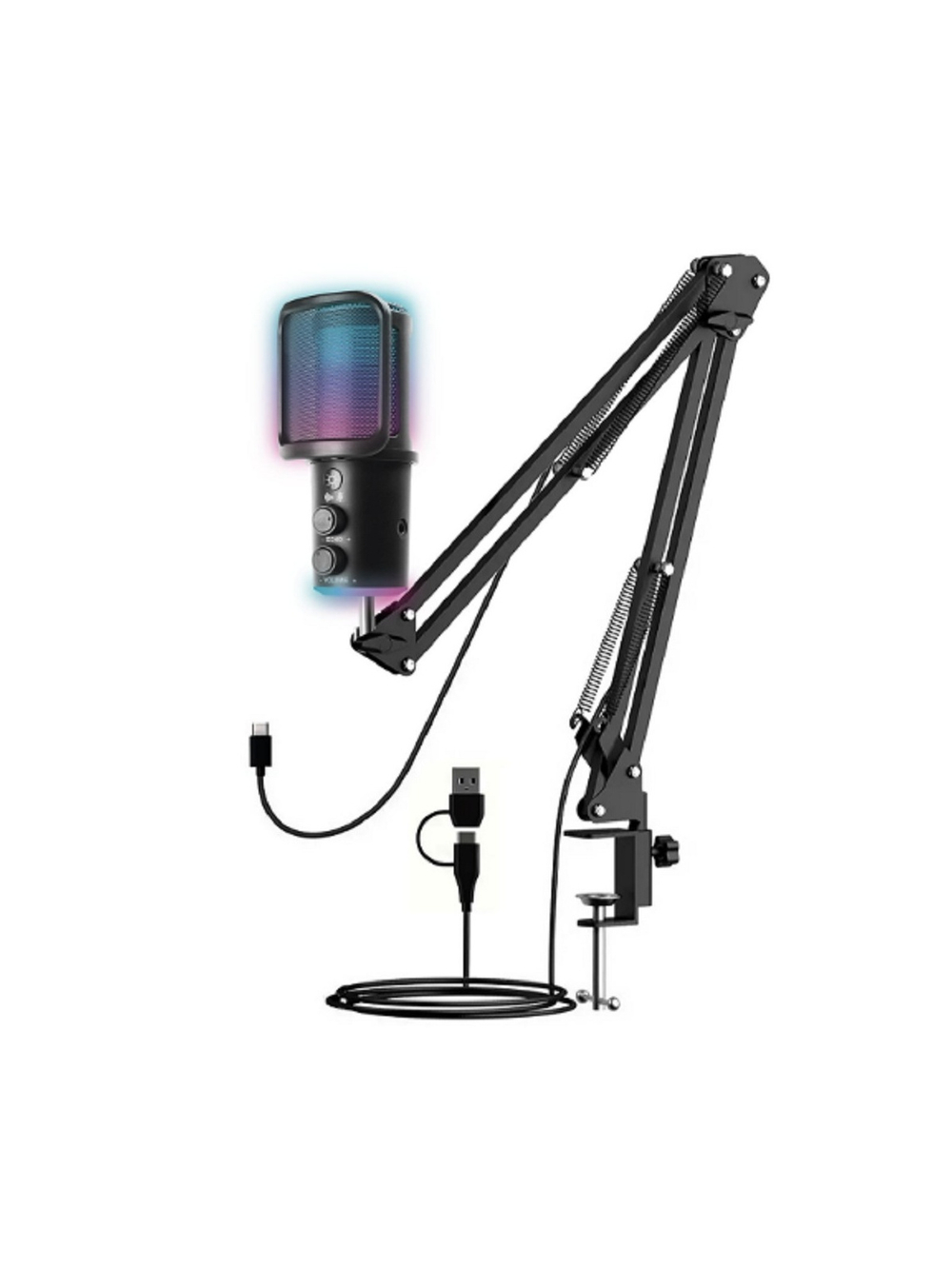 RITMIX RDM-278 USB Gaming Black {Подключение  Type-C - USB A / Type-C, Jack 3,5 мм на наушники; размеры микрофона: 5 * 15* 5 см}