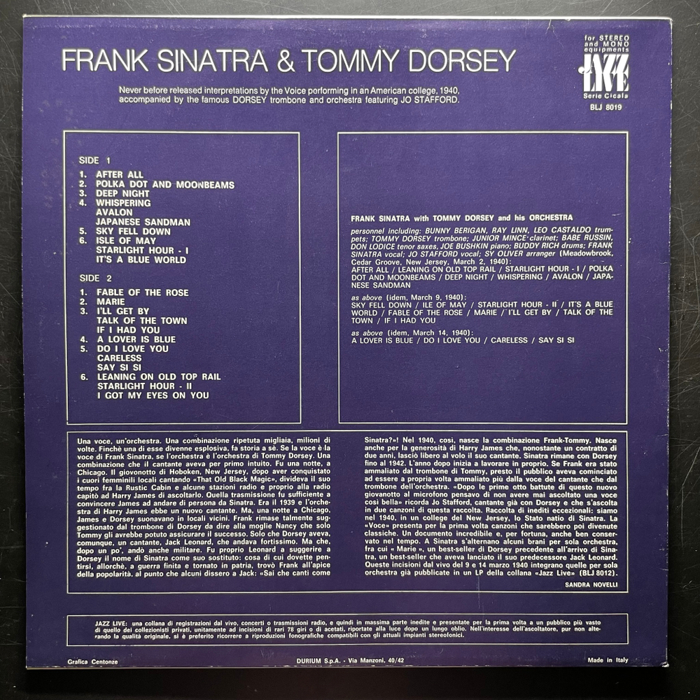 Frank Sinatra & Tommy Dorsey ‎– Frank Sinatra & Tommy Dorsey (Италия 1976г.)