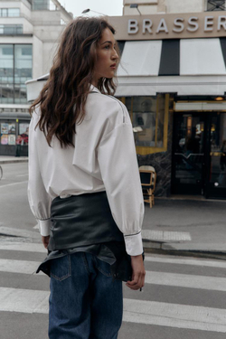 ZARA РУБАШКА ИЗ ПОПЛИНА С КОНТРАСТНОЙ ОТДЕЛКОЙ, БЕЛЫЙ/ЧЕРНЫЙ