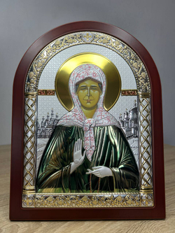 Матрона, икона арочная, красное дерево, эмаль 206х275