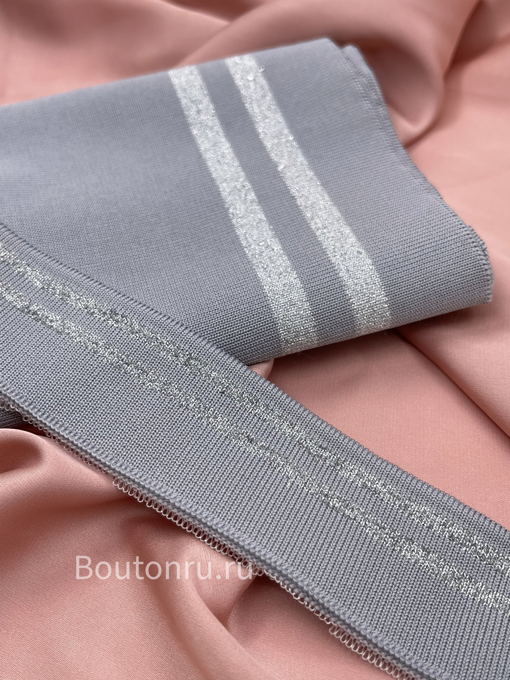 Подвяз трикотажный серый с серебряными полосками 0,8 м, ширина 4 см