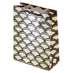 Пакет подарочный бумажный Alingar, (L+) 26х32х10 см,вертикальный, "Черно-белый паттерн", ламинация, тиснение фольга, ассорти