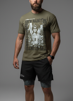 Футболка оверсайз LEGENDA Архангел Михаил хаки