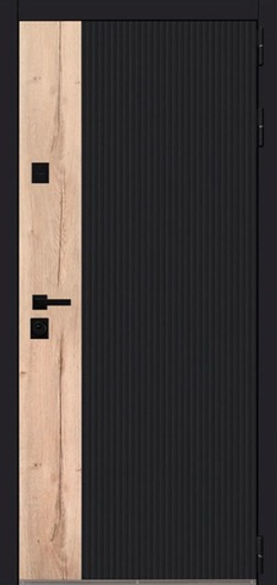 Входная металлическая дверь с зеркалом и декоративной вставкой под дерево - 1053