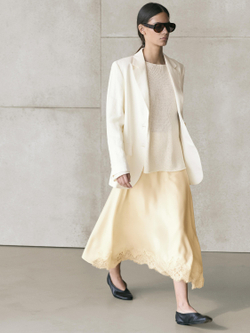 Massimo Dutti Юбка асимметричного кроя с кружевом, ванильный