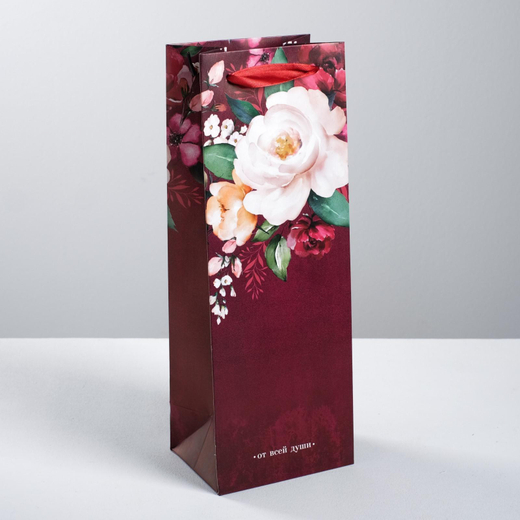 Пакет под бутылку "От всей души", 13 х 10 х 36 см