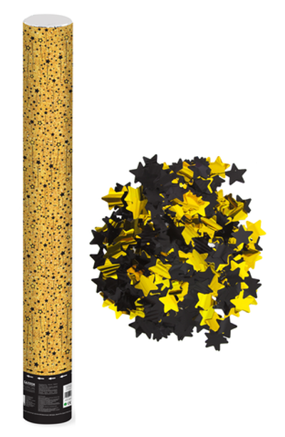 Пневмохлопушка (40"/100 см), Звездный фейерверк, Звезды фольга, Черный/Золото, 1шт.
