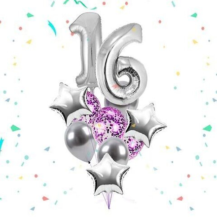 Композиция из шаров с цифрами и звездами на 16 лет