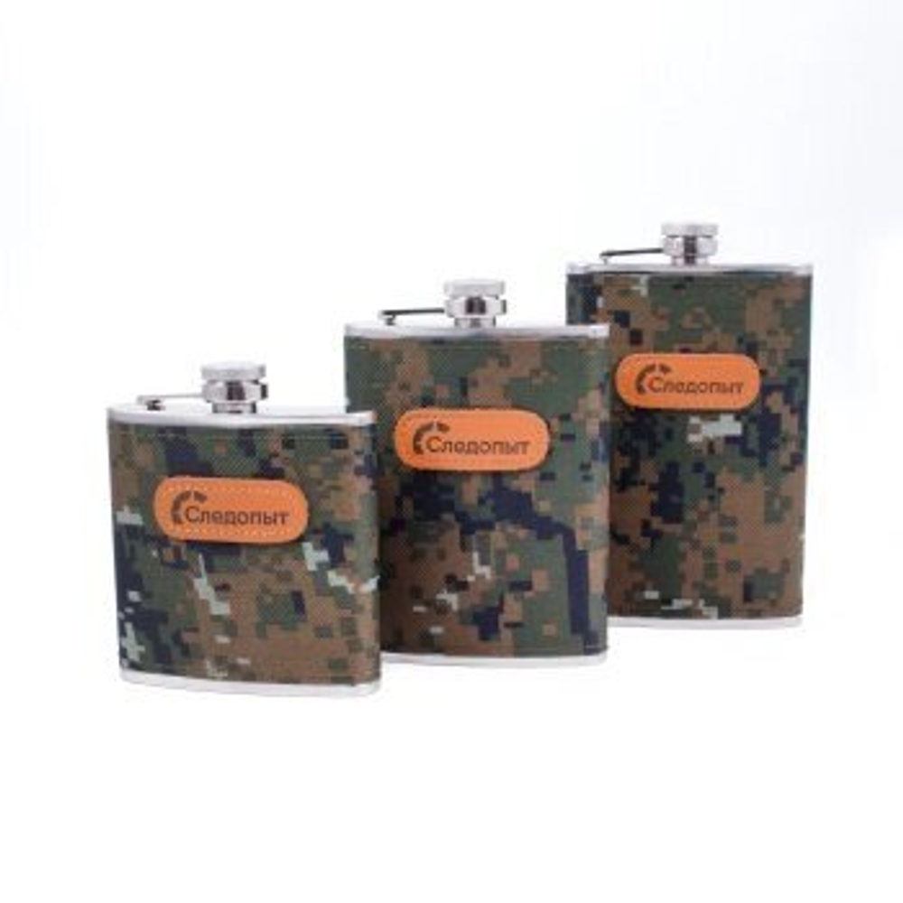Фляжка "Следопыт" в оплетке из oxford camo pixel, 180 мл.
