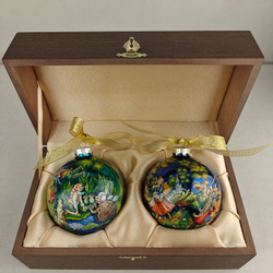 Набор новогодних шаров с ручной росписью "Буратино" и "Красная шапочка"-2 в футляре