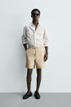 ZARA ШОРТЫ REGULAR FIT С ЭФФЕКТОМ ПОТЕРТОСТИ, БЕЖЕВЫЙ