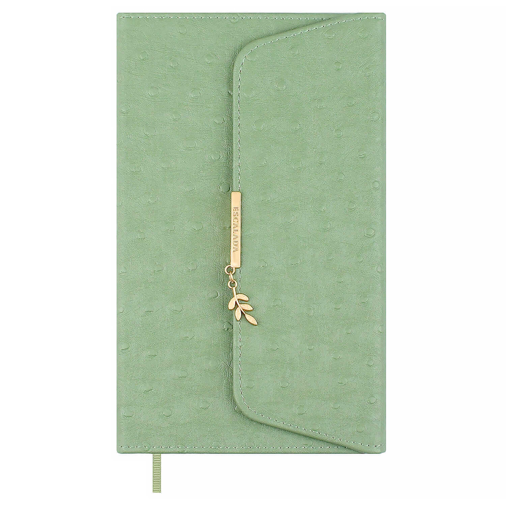 Ежедневник недатированный ESCALADA, А5, 160 л., арт. 70669/ 15 СТРАУС ОЛИВКОВЫЙ (кожзам: 126х211 мм, твёрдый переплёт, материал обложки: искусственная кожа "Страус"; способ крепления блока: ниткошвейный; декор: металлический шильд с декоративной мета