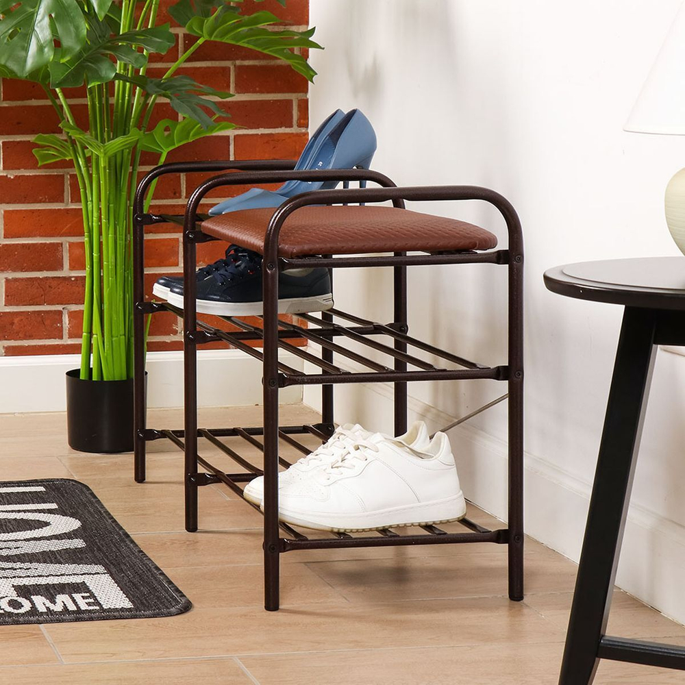 Полка для обуви, мет-л, 3 секц, 79х33х50 см, с сиден, медный антик, Nika, ЭТЛ3